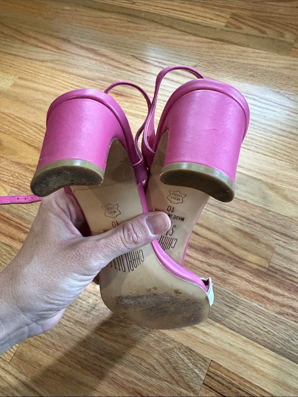 Charlotte Stone Hot Pink Slingback Heels with White Circle Accent - Picture 5 of 5